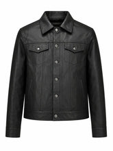 Men’s Black Leather Trucker Jacket Front