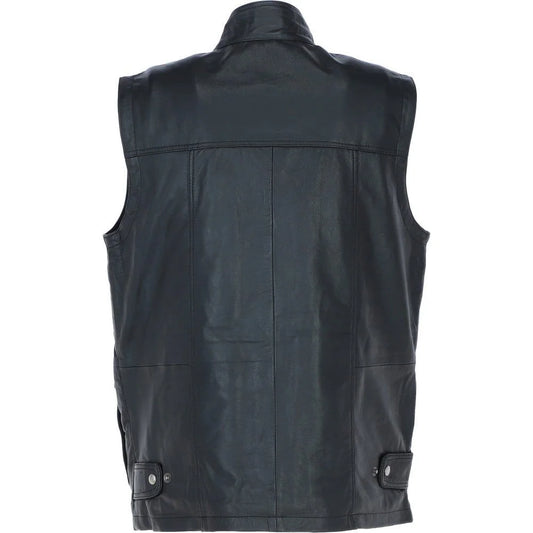 Men’s Black Multi-Pocket Leather Utility Vest