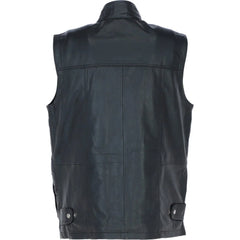 Men’s Black Multi-Pocket Leather Utility Vest