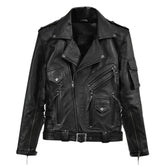 Men's Black Leather Shirt Jacket with Flap Pockets