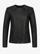 Men’s Black Padded Leather Jacket Front