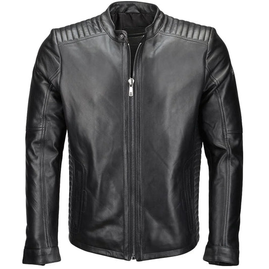 Men's Black Padded Shoulders Leather Jacket
