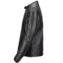 Men's Black Padded Shoulders Leather Jacket