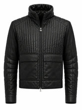 Men's Black Quilted Design Leather Jacket Front