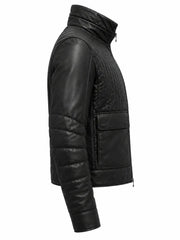 Men's Black Quilted Design Leather Jacket Right