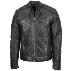 Men's Black Quilted Genuine Leather Biker Jacket