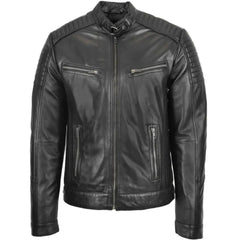 Men's Black Quilted Genuine Leather Biker Jacket