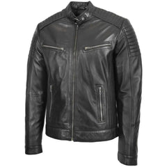 Men's Black Quilted Genuine Leather Biker Jacket