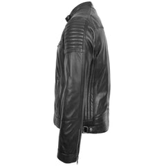Men's Black Quilted Genuine Leather Biker Jacket