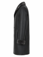 Men’s Black Shearling-Lined Leather Coat Left