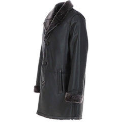 Men’s Black Shearling-Lined Leather Coat