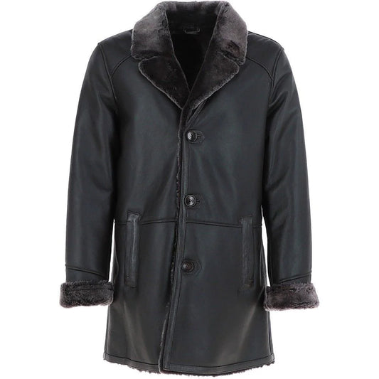 Men’s Black Shearling-Lined Leather Coat