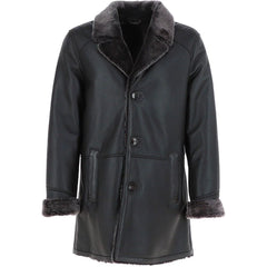 Men’s Black Shearling-Lined Leather Coat