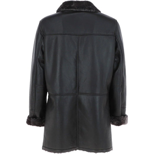 Men’s Black Shearling-Lined Leather Coat