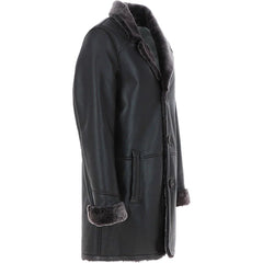 Men’s Black Shearling-Lined Leather Coat