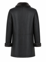 Men’s Black Shearling-Lined Leather Coat Back