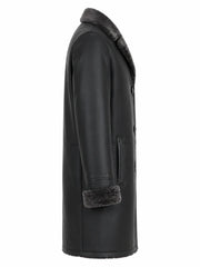 Men’s Black Shearling-Lined Leather Coat Right