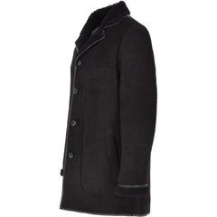 Men’s Black Shearling-Lined Suede Leather Coat