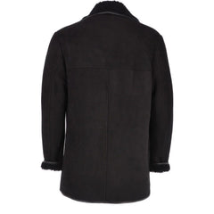 Men’s Black Shearling-Lined Suede Leather Coat