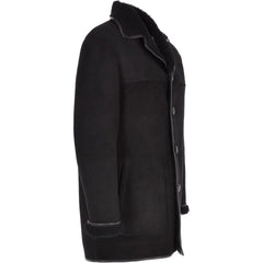 Men’s Black Shearling-Lined Suede Leather Coat