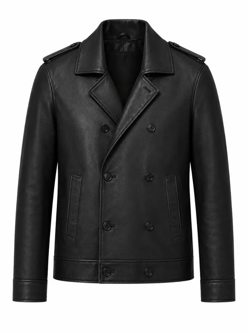 Men’s Black Simple Cowhide Leather Jacket Front