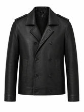 Men’s Black Simple Cowhide Leather Jacket Front