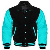 Men's Black and Aqua Varsity Jacket