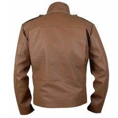Men's Brown Leather Jacket with Epaulets