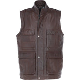 Men's Brown Multi-Pocket Leather Utility Vest