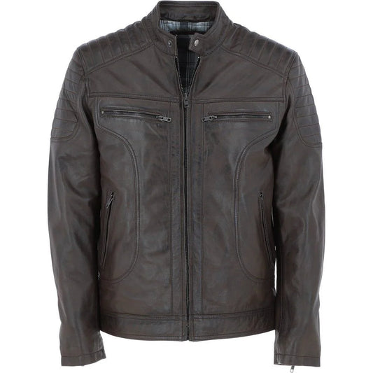 Men's Brown Quilted Shoulders Leather Jacket