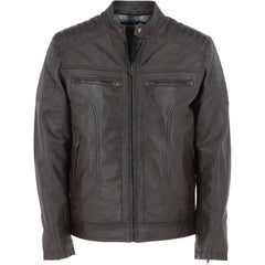 Men's Brown Quilted Shoulders Leather Jacket