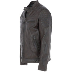 Men's Brown Quilted Shoulders Leather Jacket