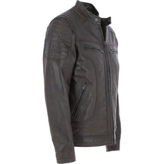 Men's Brown Quilted Shoulders Leather Jacket