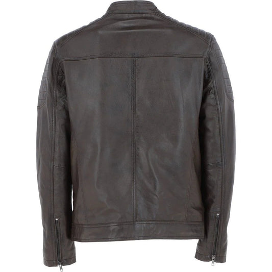 Men's Brown Quilted Shoulders Leather Jacket