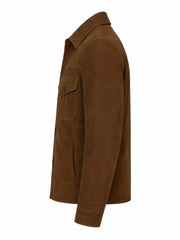 Men’s Brown Suede Leather Shirt Jacket Left