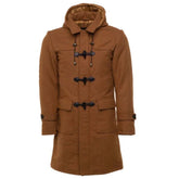 Men's Brown Wool Toggle Long Coat With Hood