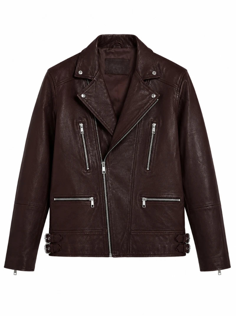 Men’s Burgundy Leather Classic Jacket Front