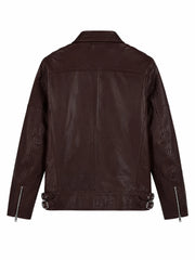 Men’s Burgundy Leather Classic Jacket Back