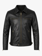 Men’s Casual Black Leather Jacket Front