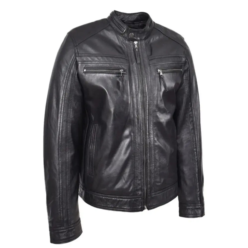 Men's Charlie Black Leather Biker Jacket