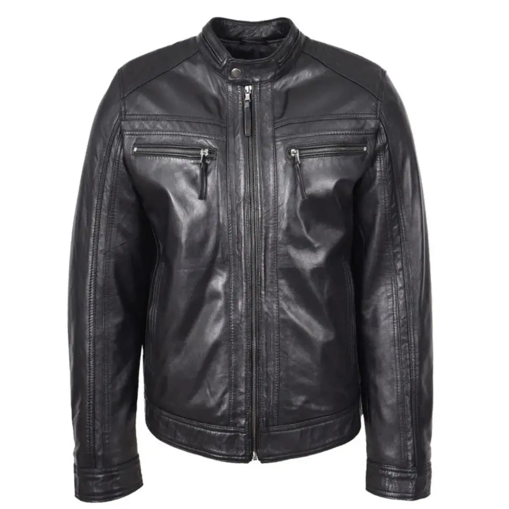 Men's Charlie Black Leather Biker Jacket