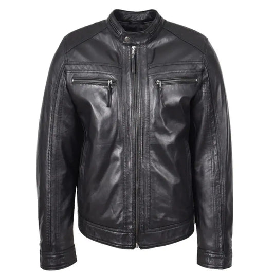 Men's Charlie Black Leather Biker Jacket