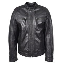 Men's Charlie Black Leather Biker Jacket