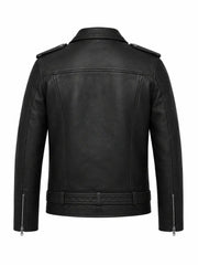 Men’s Classic Black Brando Leather Jacket Back