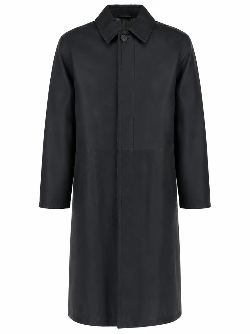 Men’s Classic Black Fabric Blend Trench Coat Front
