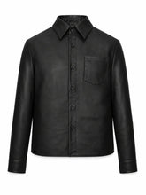 Men’s Classic Black Leather Shirt Jacket Front