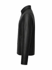 Men’s Classic Black Leather Shirt Jacket Left