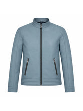Men’s Classic Blue Leather Jacket Front