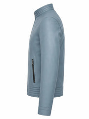 Men’s Classic Blue Leather Jacket Left
