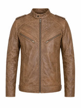 Men’s Classic Brown Quilted Leather Jacket Front